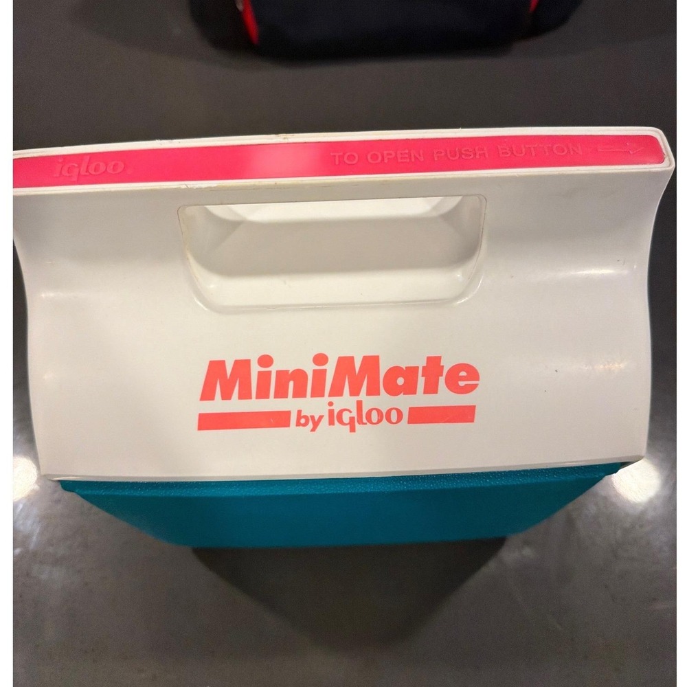 Vintage 1993 Igloo MiniMate Cooler Teal White Neon Pink 90s Retro 4 Qt 6 Can
